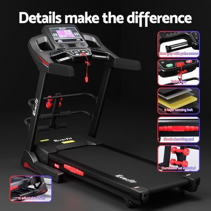 Everfit Treadmill Electric Home Gym Fitness Exercise Machine w/ Sit Up Bar 480mm.