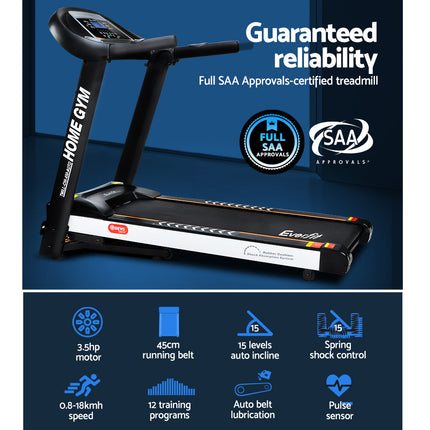 Everfit Treadmill Electric Auto Incline Home Gym Fitness Exercise Machine 450mm.
