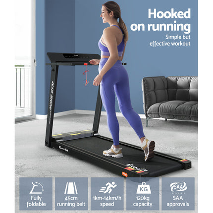 Everfit Treadmill Electric Home Gym Fitness Exercise Fully Foldable 450mm Black.