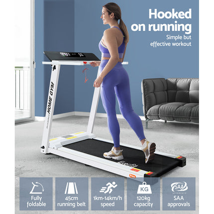 Everfit Treadmill Electric Home Gym Fitness Exercise Fully Foldable 450mm White.