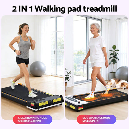 Everfit 2 Side Walking Pad Treadmill with Massage Function Fitness 380mm Black.
