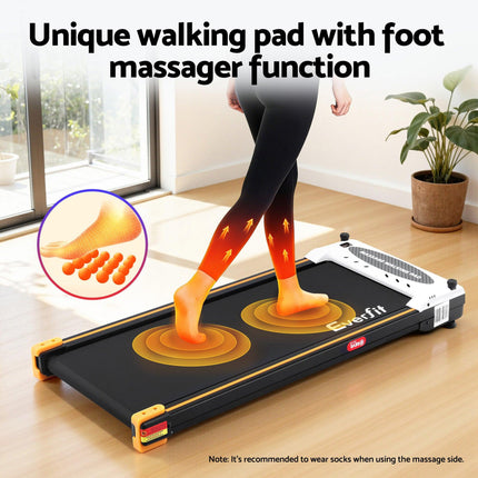 Everfit 2 Side Walking Pad Treadmill with Massage Function Fitness 380mm Black.