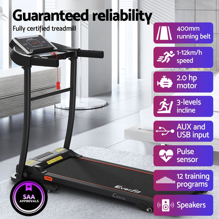 Everfit Treadmill Electric Home Gym Fitness Exercise Machine Incline 400mm.