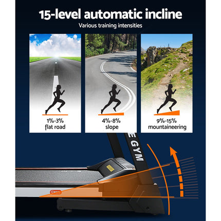 Everfit Treadmill Electric Auto Level Incline Home Gym Fitness Exercise 450mm.