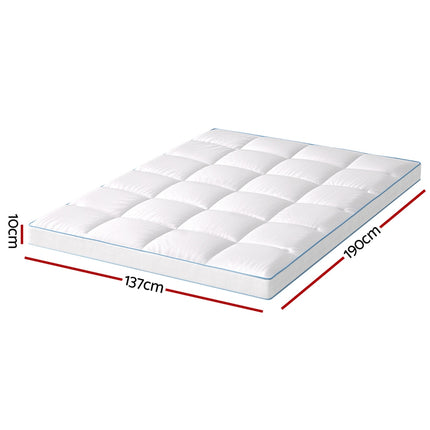 Giselle Bedding 1500GSM Bamboo Pillowtop Mattress Topper 10cm Thick Pad for Back Pain Relief, High Loft Cooling Underlay for Dorm & Guest Bed, 45cm Deep Pocket Double.
