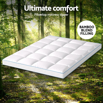Giselle Bedding 1500GSM Bamboo Pillowtop Mattress Topper 10cm Thick Pad for Back Pain Relief, High Loft Cooling Underlay for Dorm & Guest Bed, 45cm Deep Pocket Double.