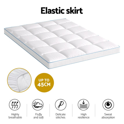 Giselle Bedding 1500GSM Bamboo Pillowtop Mattress Topper 10cm Thick Pad for Back Pain Relief, High Loft Cooling Underlay for Dorm & Guest Bed, 45cm Deep Pocket Double.