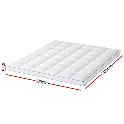 Giselle Bedding 1500GSM Bamboo Pillowtop Mattress Topper 10cm Thick Pad for Back Pain Relief, High Loft Cooling Underlay for Dorm & Guest Bed, 45cm Deep Pocket King.