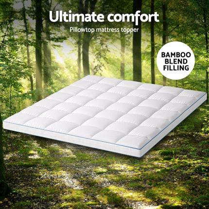 Giselle Bedding 1500GSM Bamboo Pillowtop Mattress Topper 10cm Thick Pad for Back Pain Relief, High Loft Cooling Underlay for Dorm & Guest Bed, 45cm Deep Pocket King.