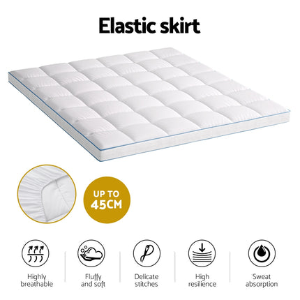 Giselle Bedding 1500GSM Bamboo Pillowtop Mattress Topper 10cm Thick Pad for Back Pain Relief, High Loft Cooling Underlay for Dorm & Guest Bed, 45cm Deep Pocket King.