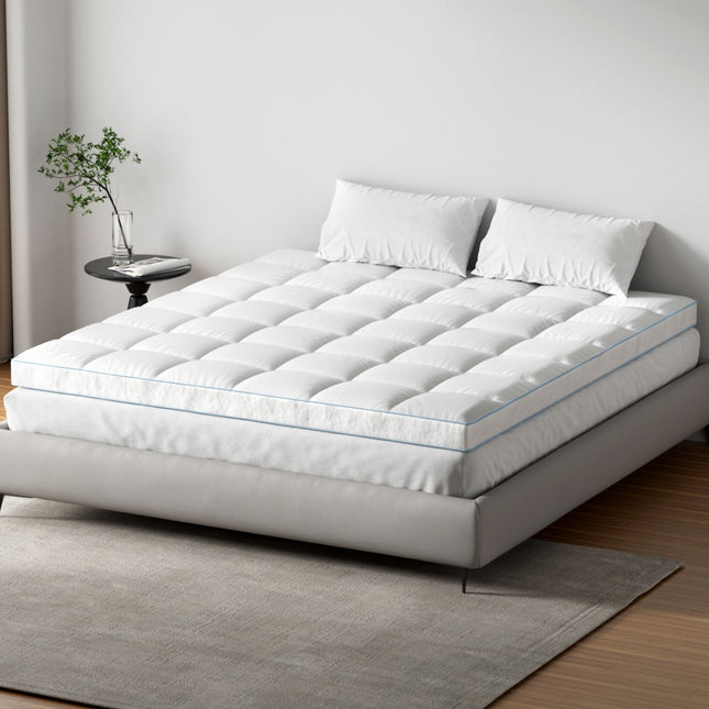 Giselle Bedding 1500GSM Bamboo Pillowtop Mattress Topper 10cm Thick Pad for Back Pain Relief, High Loft Cooling Underlay for Dorm & Guest Bed, 45cm Deep Pocket King.