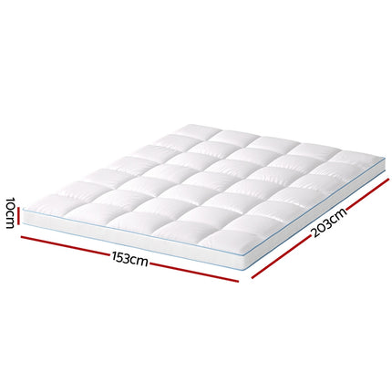 Giselle Bedding 1500GSM Bamboo Pillowtop Mattress Topper 10cm Thick Pad for Back Pain Relief, High Loft Cooling Underlay for Dorm & Guest Bed, 45cm Deep Pocket Queen.
