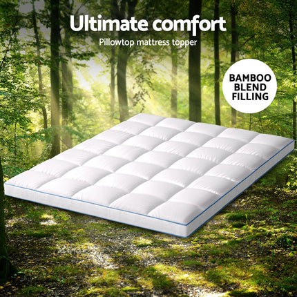 Giselle Bedding 1500GSM Bamboo Pillowtop Mattress Topper 10cm Thick Pad for Back Pain Relief, High Loft Cooling Underlay for Dorm & Guest Bed, 45cm Deep Pocket Queen.