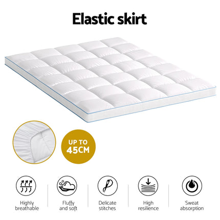 Giselle Bedding 1500GSM Bamboo Pillowtop Mattress Topper 10cm Thick Pad for Back Pain Relief, High Loft Cooling Underlay for Dorm & Guest Bed, 45cm Deep Pocket Queen.