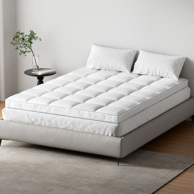 Giselle Bedding 1500GSM Bamboo Pillowtop Mattress Topper 10cm Thick Pad for Back Pain Relief, High Loft Cooling Underlay for Dorm & Guest Bed, 45cm Deep Pocket Queen.