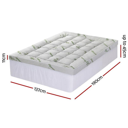 Giselle Bedding 1500GSM Pillowtop Mattress Topper Bamboo Mattress Pad for Back Pain Relief Washable 11cm Thick Bed Cover with 45cm Deep Pocket Double.