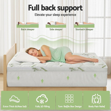 Giselle Bedding 1500GSM Pillowtop Mattress Topper Bamboo Mattress Pad for Back Pain Relief Washable 11cm Thick Bed Cover with 45cm Deep Pocket Double.