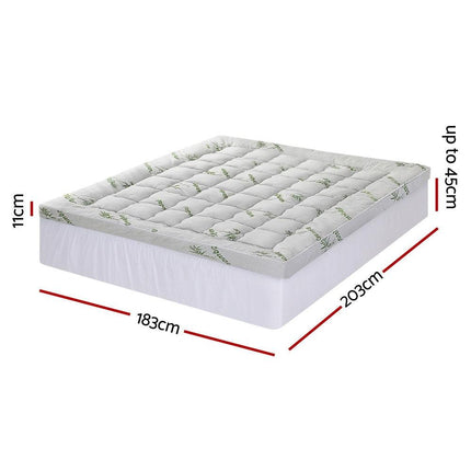 Giselle Bedding 1500GSM Pillowtop Mattress Topper Bamboo Mattress Pad for Back Pain Relief Washable 11cm Thick Bed Cover with 45cm Deep Pocket King.