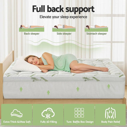 Giselle Bedding 1500GSM Pillowtop Mattress Topper Bamboo Mattress Pad for Back Pain Relief Washable 11cm Thick Bed Cover with 45cm Deep Pocket King.