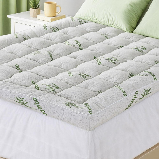 Giselle Bedding 1500GSM Pillowtop Mattress Topper Bamboo Mattress Pad for Back Pain Relief Washable 11cm Thick Bed Cover with 45cm Deep Pocket Queen.