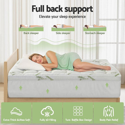 Giselle Bedding 1500GSM Pillowtop Mattress Topper Bamboo Mattress Pad for Back Pain Relief Washable 11cm Thick Bed Cover with 45cm Deep Pocket Single.