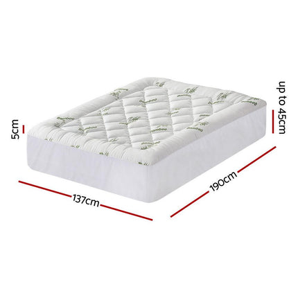 Giselle Bedding 5cm Pillowtop Mattress Topper 1000GSM Thick Soft Bamboo Cooling Pad for Back Pain Relief & Guest Bed, Washable Overfilled Cover with 45cm Deep Pocket Double.