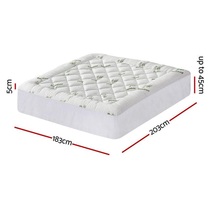 Giselle Bedding 5cm Pillowtop Mattress Topper 1000GSM Thick Soft Bamboo Cooling Pad for Back Pain Relief & Guest Bed, Washable Overfilled Cover with 45cm Deep Pocket King.
