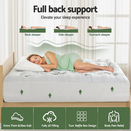Giselle Bedding 5cm Pillowtop Mattress Topper 1000GSM Thick Soft Bamboo Cooling Pad for Back Pain Relief & Guest Bed, Washable Overfilled Cover with 45cm Deep Pocket King.