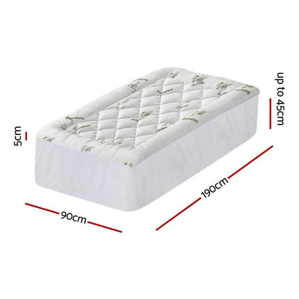 Giselle Bedding 5cm Pillowtop Mattress Topper 1000GSM Thick Soft Bamboo Cooling Pad for Back Pain Relief & Guest Bed, Washable Overfilled Cover with 45cm Deep Pocket Single.