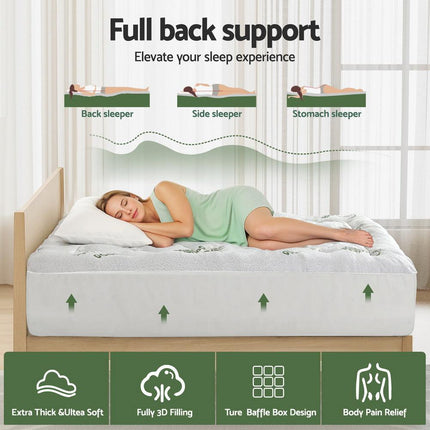 Giselle Bedding 5cm Pillowtop Mattress Topper 1000GSM Thick Soft Bamboo Cooling Pad for Back Pain Relief & Guest Bed, Washable Overfilled Cover with 45cm Deep Pocket Single.