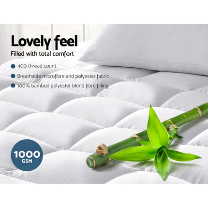 Giselle Bedding 5cm Bamboo Pillowtop Mattress Topper 1000GSM Mattress Pad for Back Pain Relief Washable Breathable Protector with 45cm Deep Pocket Double.