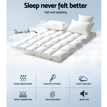 Giselle Bedding 5cm Bamboo Pillowtop Mattress Topper 1000GSM Mattress Pad for Back Pain Relief Washable Breathable Protector with 45cm Deep Pocket Queen.