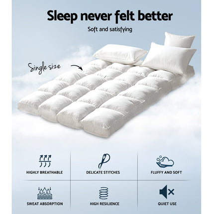 Giselle Bedding 5cm Bamboo Pillowtop Mattress Topper 1000GSM Mattress Pad for Back Pain Relief Washable Breathable Protector with 45cm Deep Pocket Single.
