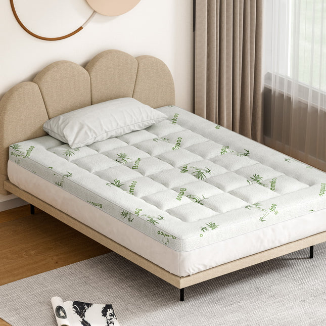 Giselle Bedding Pillowtop Mattress Topper 7.5cm Thick Bamboo Pad for Back Pain Relief Washable Skin-friendly Bed Protector with 45cm Deep Pocket Double.