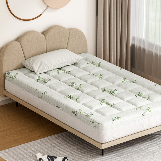 Giselle Bedding Pillowtop Mattress Topper 7.5cm Thick Bamboo Pad for Back Pain Relief Washable Skin-friendly Bed Protector with 45cm Deep Pocket King Single.