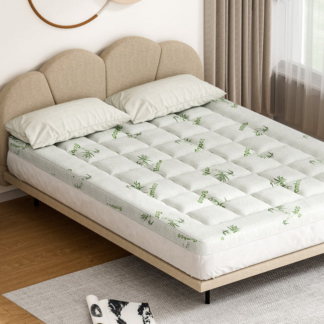 Giselle Bedding Pillowtop Mattress Topper 7.5cm Thick Bamboo Pad for Back Pain Relief Washable Skin-friendly Bed Protector with 45cm Deep Pocket Queen.