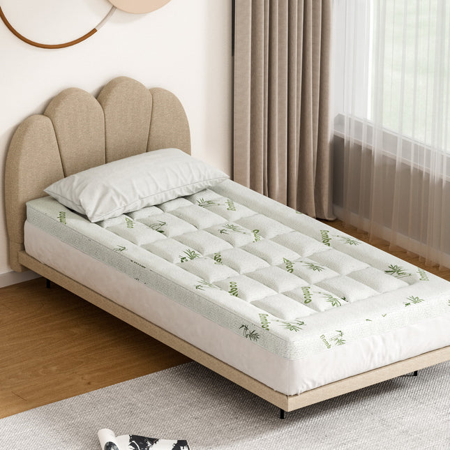 Giselle Bedding Pillowtop Mattress Topper 7.5cm Thick Bamboo Pad for Back Pain Relief Washable Skin-friendly Bed Protector with 45cm Deep Pocket Single.