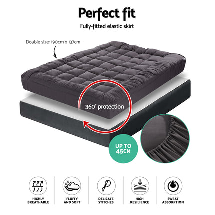 Giselle Bedding Bamboo Charcoal Filling Pillowtop Topper 1000GSM 5cm Thick Pillowtop Pad for Back Pain Relief Washable with 45cm Deep Pocket Double.