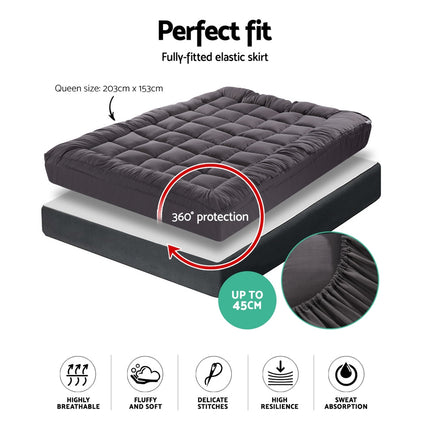 Giselle Bedding Bamboo Charcoal Filling Pillowtop Topper 1000GSM 5cm Thick Pillowtop Pad for Back Pain Relief Washable with 45cm Deep Pocket Queen.