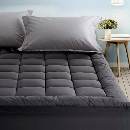 Giselle Bedding Bamboo Charcoal Filling Pillowtop Topper 1000GSM 5cm Thick Pillowtop Pad for Back Pain Relief Washable with 45cm Deep Pocket Single.