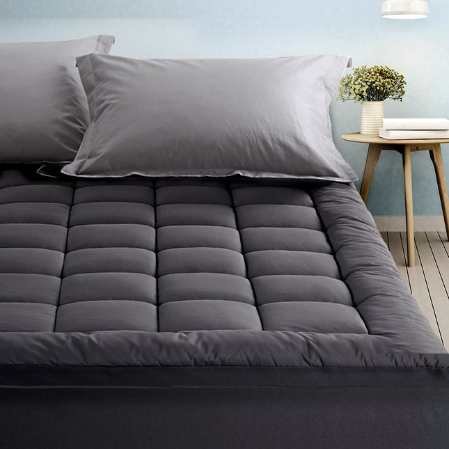 Giselle Bedding Bamboo Charcoal Filling Pillowtop Topper 1000GSM 5cm Thick Pillowtop Pad for Back Pain Relief Washable with 45cm Deep Pocket Single.