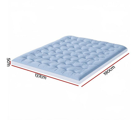 Giselle Bedding Pillowtop Mattress Topper 5cm Reversible Cooling & Soft Coral Fleece Pad for Back Pain Relief, Washable Skin-friendly Bed Protector with 45cm Deep Pocket Double.