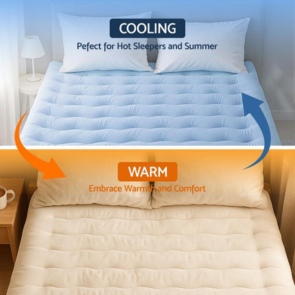 Giselle Bedding Pillowtop Mattress Topper 5cm Reversible Cooling & Soft Coral Fleece Pad for Back Pain Relief, Washable Skin-friendly Bed Protector with 45cm Deep Pocket Double.