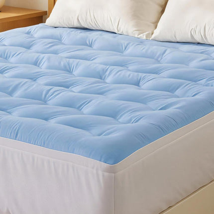 Giselle Bedding Pillowtop Mattress Topper 5cm Reversible Cooling & Soft Coral Fleece Pad for Back Pain Relief, Washable Skin-friendly Bed Protector with 45cm Deep Pocket Double.