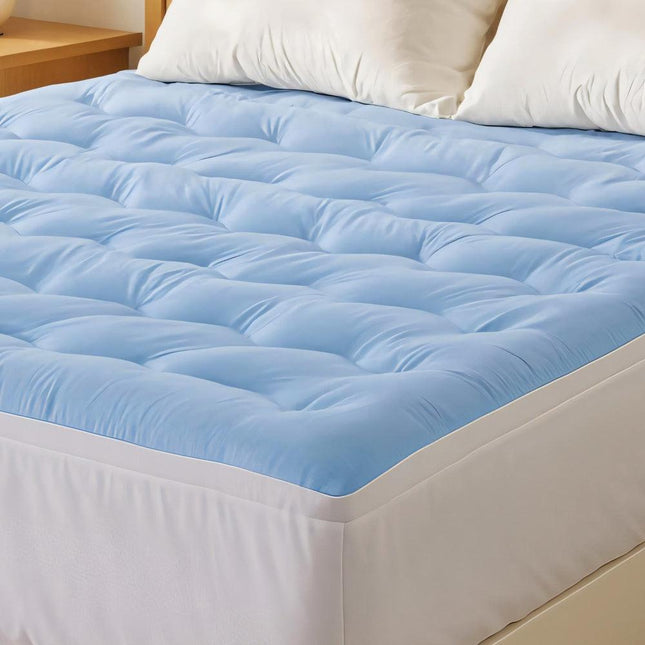 Giselle Bedding Pillowtop Mattress Topper 5cm Reversible Cooling & Soft Coral Fleece Pad for Back Pain Relief, Washable Skin-friendly Bed Protector with 45cm Deep Pocket Double.