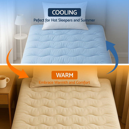 Giselle Bedding Pillowtop Mattress Topper 5cm Reversible Cooling & Soft Coral Fleece Pad for Back Pain Relief, Washable Skin-friendly Bed Protector with 45cm Deep Pocket King Single.