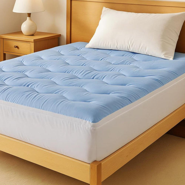 Giselle Bedding Pillowtop Mattress Topper 5cm Reversible Cooling & Soft Coral Fleece Pad for Back Pain Relief, Washable Skin-friendly Bed Protector with 45cm Deep Pocket King Single.