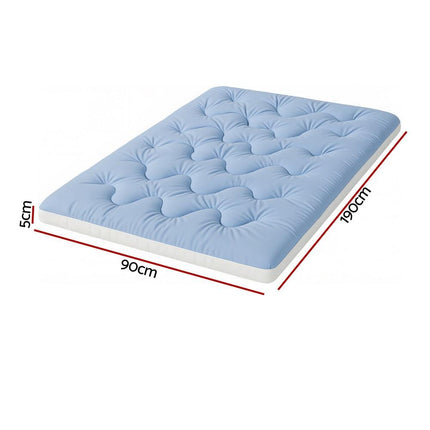 Giselle Bedding Pillowtop Mattress Topper 5cm Reversible Cooling & Soft Coral Fleece Pad for Back Pain Relief, Washable Skin-friendly Bed Protector with 45cm Deep Pocket Single.