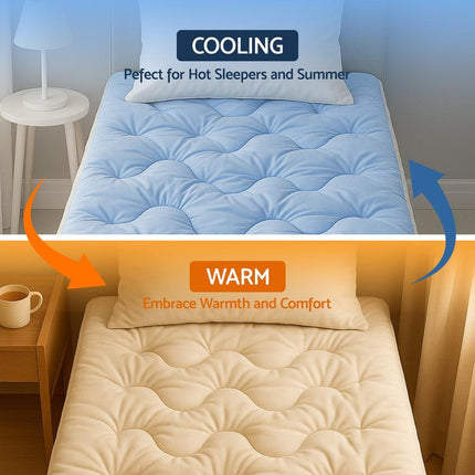 Giselle Bedding Pillowtop Mattress Topper 5cm Reversible Cooling & Soft Coral Fleece Pad for Back Pain Relief, Washable Skin-friendly Bed Protector with 45cm Deep Pocket Single.