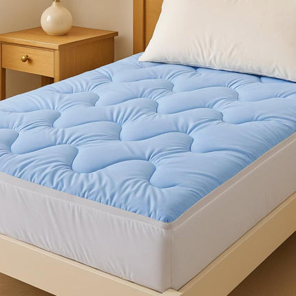 Giselle Bedding Pillowtop Mattress Topper 5cm Reversible Cooling & Soft Coral Fleece Pad for Back Pain Relief, Washable Skin-friendly Bed Protector with 45cm Deep Pocket Single.
